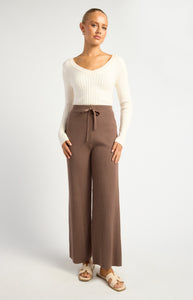 Ribbed Wide Leg Knit Pants Brown