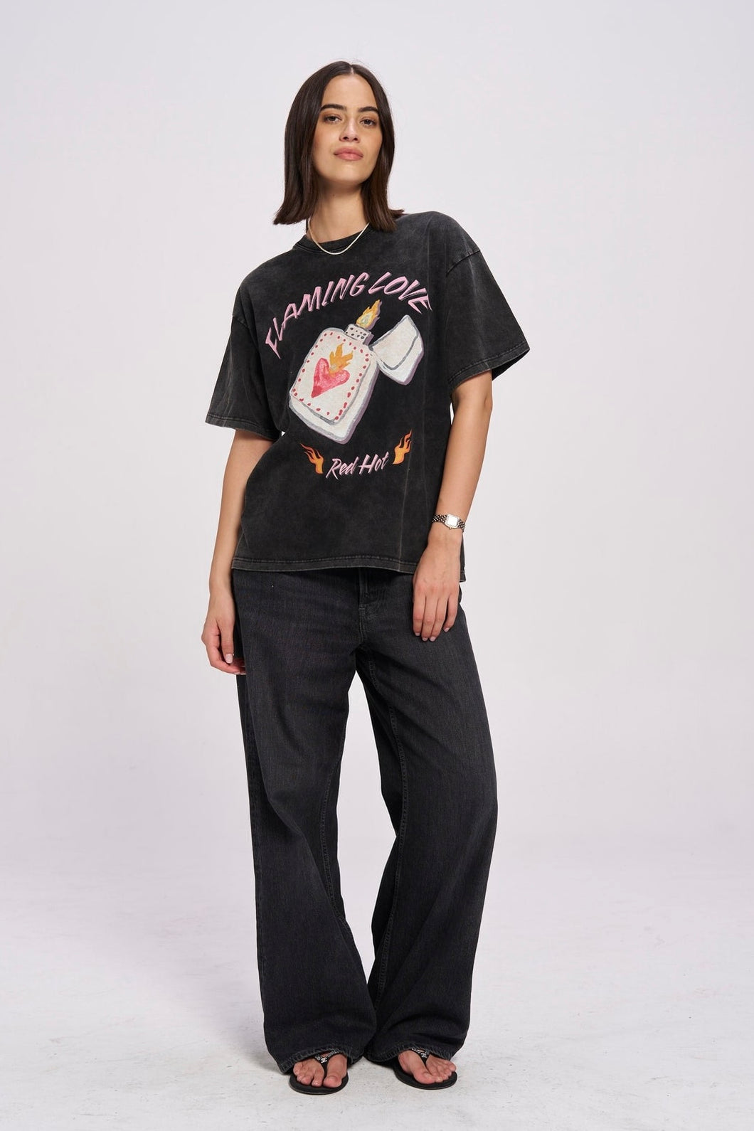 Maku The Label Flaming Love Snow Wash Oversize Tee