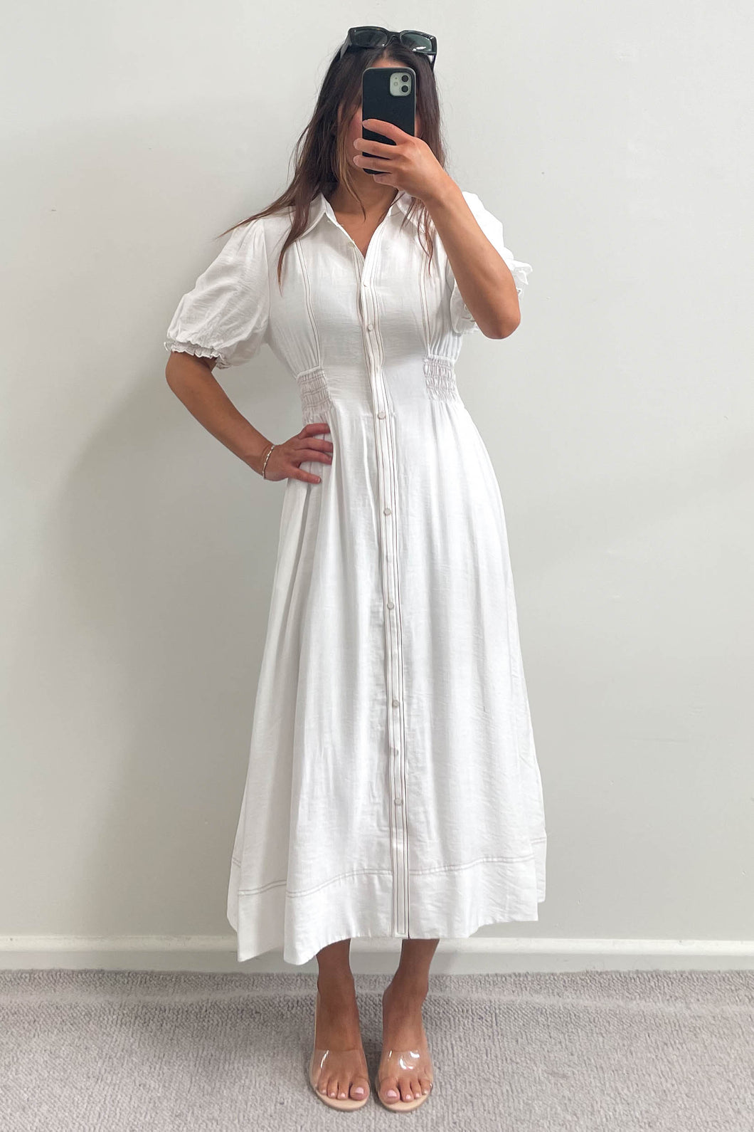 contrast stitch midi dress Aysha Contrast Stitch Midi Dress White – à la mode Boutique