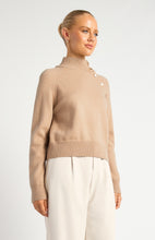 Load image into Gallery viewer, Gold Button Neckline Knit Jumper Latte
