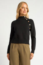 Load image into Gallery viewer, Gold Button Neckline Knit Jumper Black
