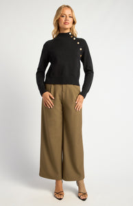 Gold Button Neckline Knit Jumper Black