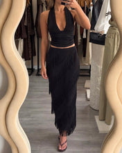 Load image into Gallery viewer, Kiira Tassel  Skirt Black
