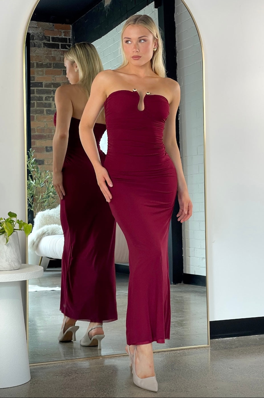 Tanvi Maxi Dress Wine Mesh