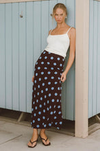 Load image into Gallery viewer, Sabrina Maxi Skirt Chocolate Blue Polka Dot
