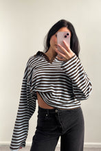 Load image into Gallery viewer, Nadine Stripe Cotton Long Sleeve Polo Grey Blue
