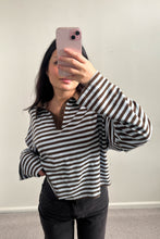 Load image into Gallery viewer, Nadine Stripe Cotton Long Sleeve Polo Grey Blue
