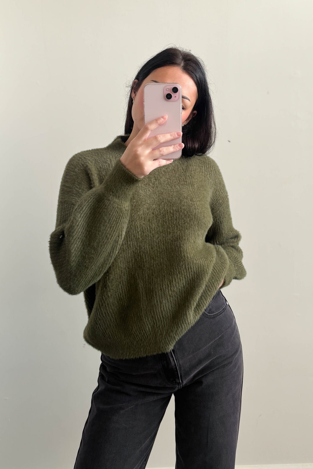 Adela Fluffy Knit Jumper Khaki