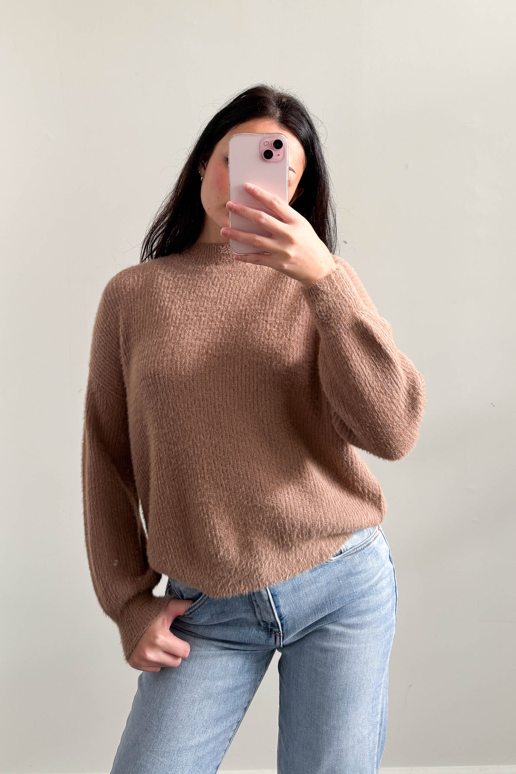 Adela Fluffy Knit Jumper Mocha