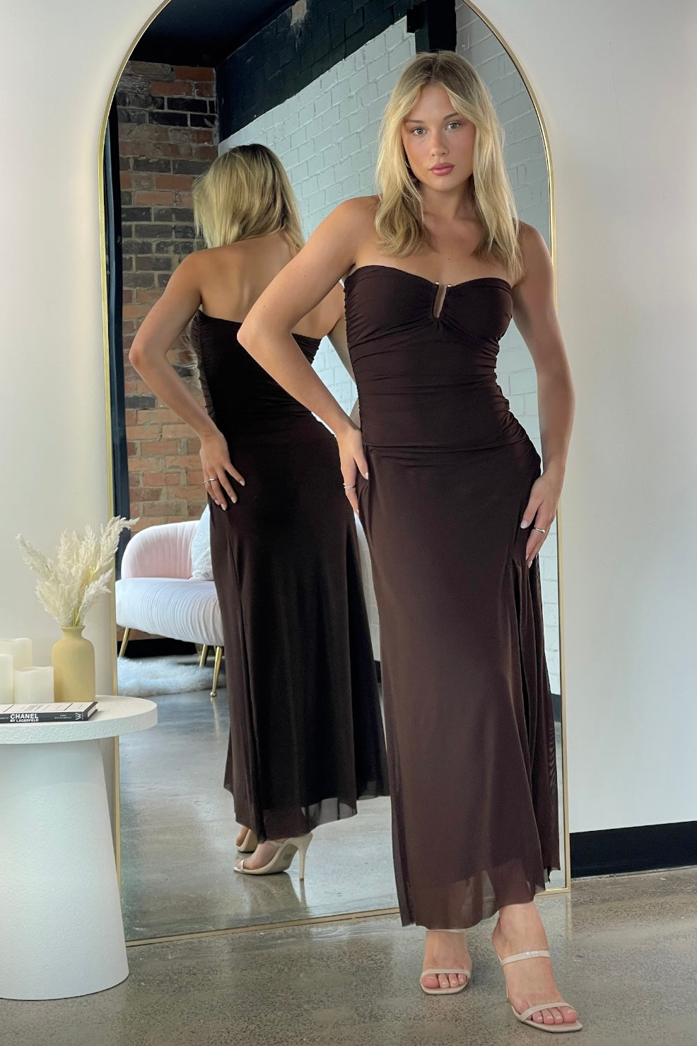Esha Strapless Dress Chocolate Mesh