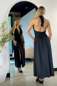 Dolce Ruched Halter Maxi Dress Black