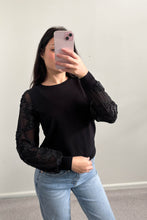 Load image into Gallery viewer, Sheika Sheer Sleeve Knit Top Black

