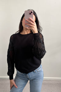 Sheika Sheer Sleeve Knit Top Black