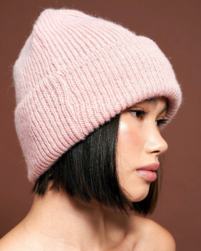 Ribbed Knit Beanie Pink