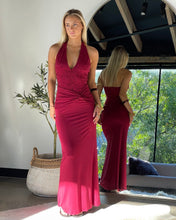 Load image into Gallery viewer, Talara Halter Maxi Dress Maroon Lace
