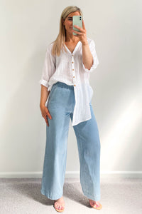 Zodda Wide Leg Pull On Pants Light Blue