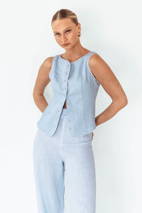 Amala Vest Top Blue Linen