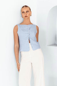 Amala Vest Top Blue Linen