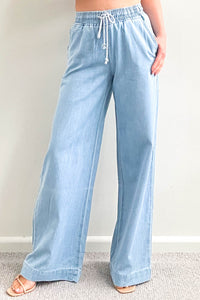 Zodda Wide Leg Pull On Pants Light Blue