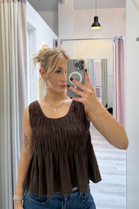Chiara Shirred Cotton Top Chocolate