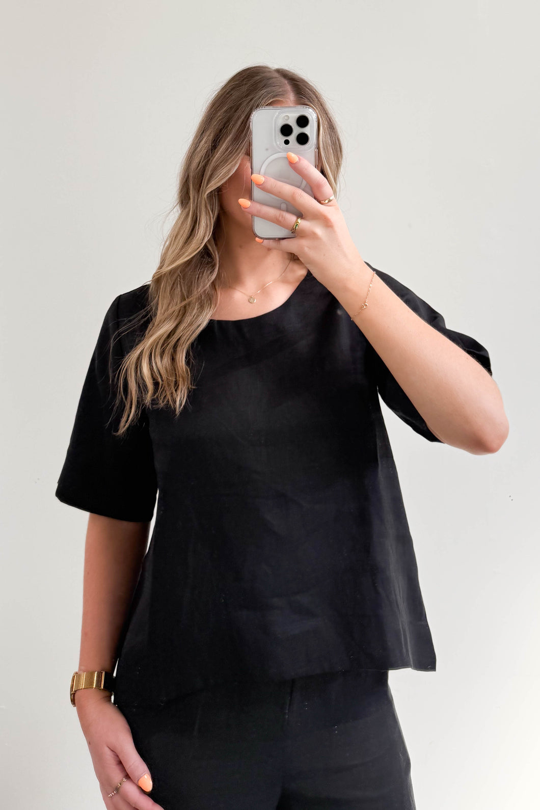Harlow Linen Top - Black
