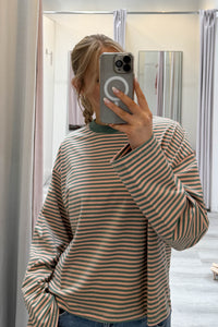 Lauren Striped Long Sleeve Tee Beige Green