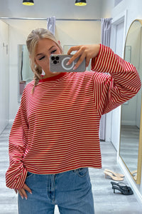 Lauren Striped Long Sleeve Tee Beige Red