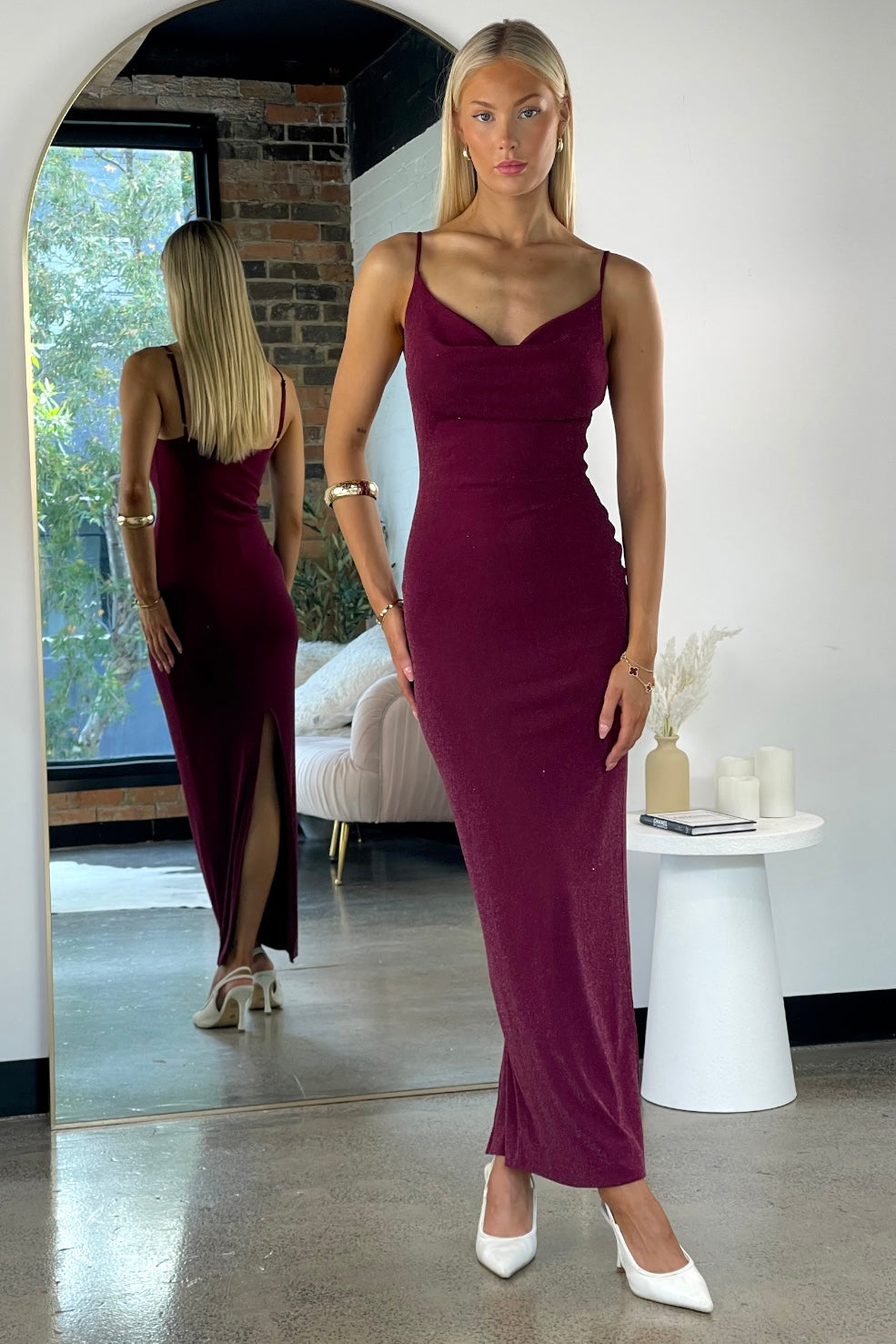 Nix Maxi Dress Burgundy Glitter