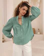 Load image into Gallery viewer, Riva Long Sleeve Cotton Top Green
