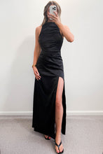 Load image into Gallery viewer, Arielle High Neck Satin Maxi Dress Black
