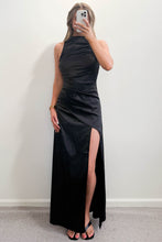 Load image into Gallery viewer, Arielle High Neck Satin Maxi Dress Black
