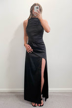 Load image into Gallery viewer, Arielle High Neck Satin Maxi Dress Black
