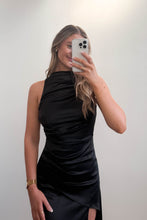 Load image into Gallery viewer, Arielle High Neck Satin Maxi Dress Black
