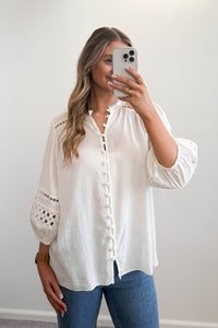 Kaye Embroidered Linen Blend Top White