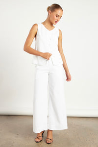 Asymmetric Linen Blend Vest White