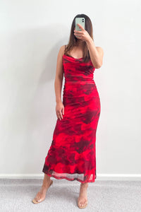 Hadid Mesh Dress Red Floral