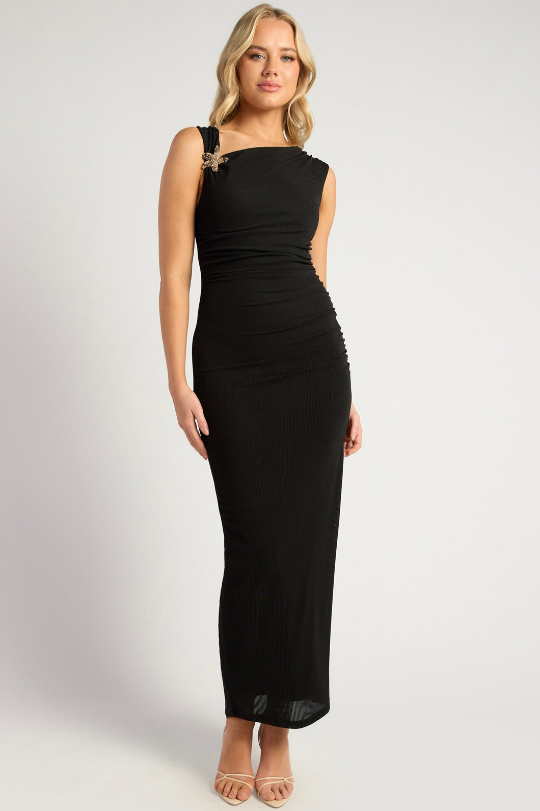 Benito Gold Buckle Jersey Dress Black