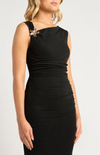 Load image into Gallery viewer, Benito Gold Buckle Jersey Dress Black
