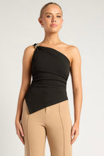 Load image into Gallery viewer, Ruthie Gold Buckle Asymmetric Hem Top Black
