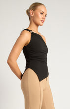 Load image into Gallery viewer, Ruthie Gold Buckle Asymmetric Hem Top Black
