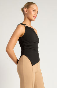 Ruthie Gold Buckle Asymmetric Hem Top Black