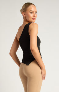 Ruthie Gold Buckle Asymmetric Hem Top Black