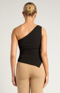 Ruthie Gold Buckle Asymmetric Hem Top Black