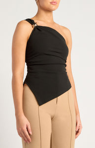 Ruthie Gold Buckle Asymmetric Hem Top Black