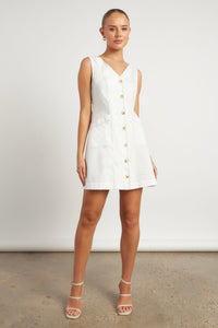 Titley Contrast Stitching Dress White