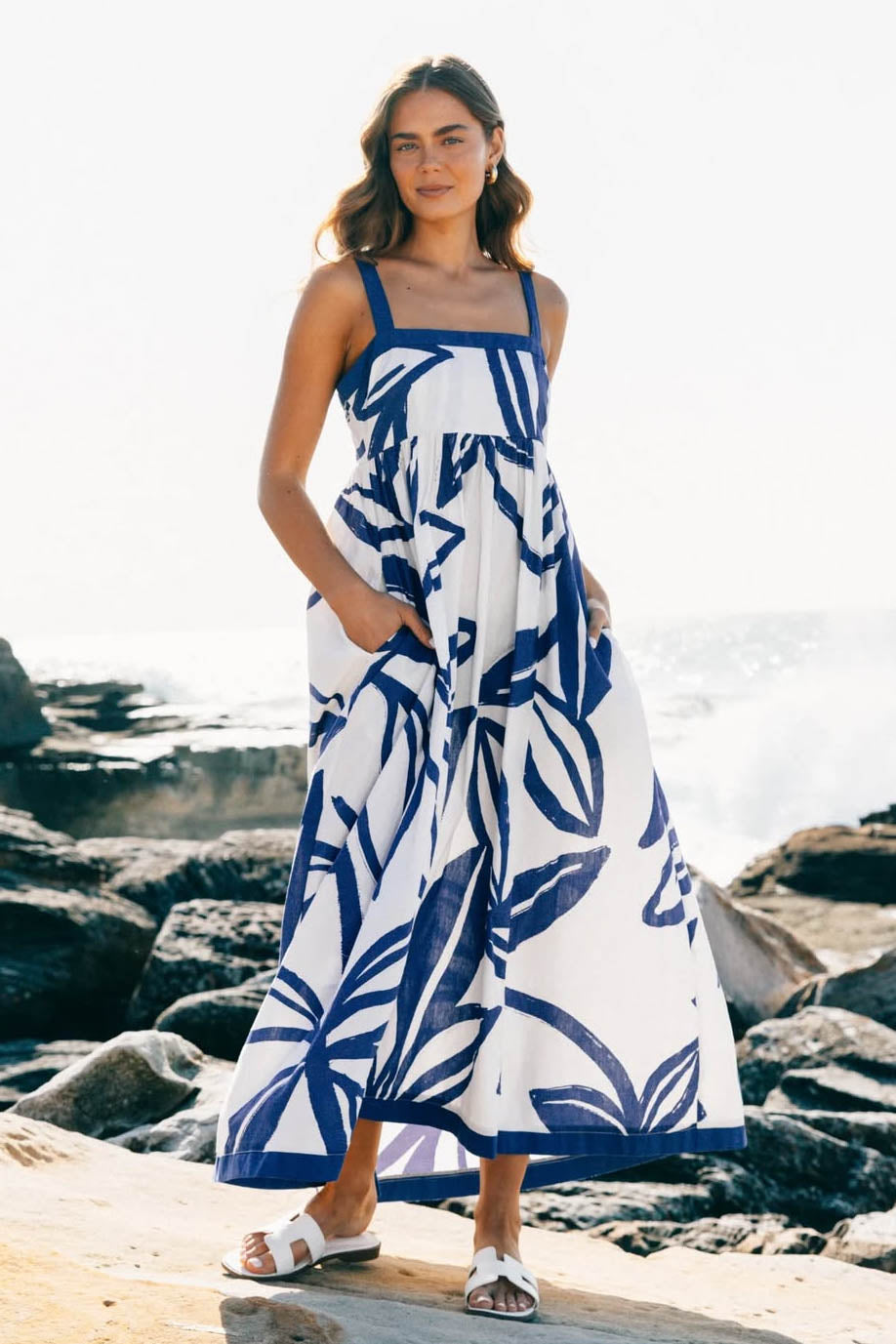 Liana Maxi Dress Navy Leaf