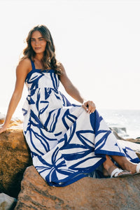 Liana Maxi Dress Navy Leaf