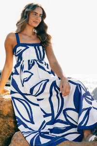 Liana Maxi Dress Navy Leaf