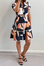 Load image into Gallery viewer, Cabos Orange Abstract Belted Mini Dress
