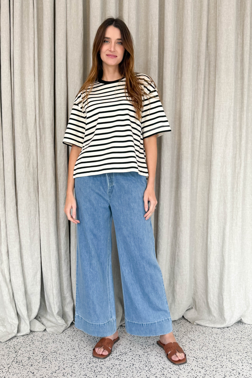 Bob Oversized Stripe Cotton Tee Black